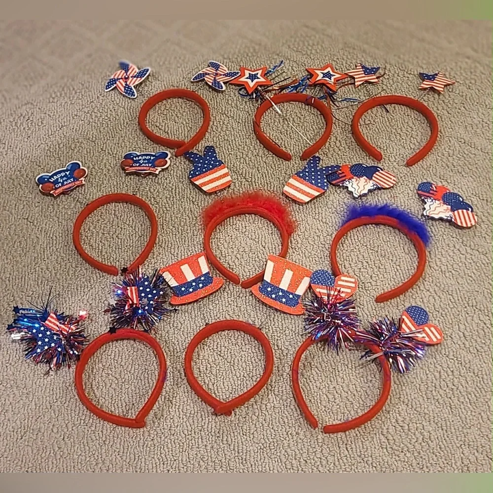 Patriotic 4th of July 9 Headbands and 9 Eye Glasses NWT